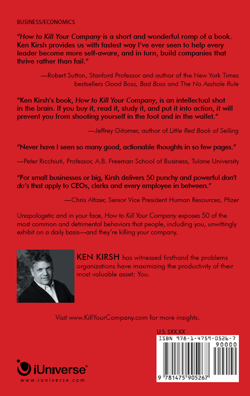 How to Kill Your Company Book Back Cover